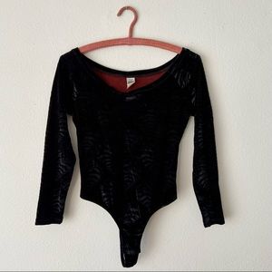 Vintage Black Velvet Scoop Neck Bodysuit
